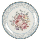 Bögre, csésze Kék rózsaszín rózsás porcelán csésze aljjal 200 ml arany szegéllyel