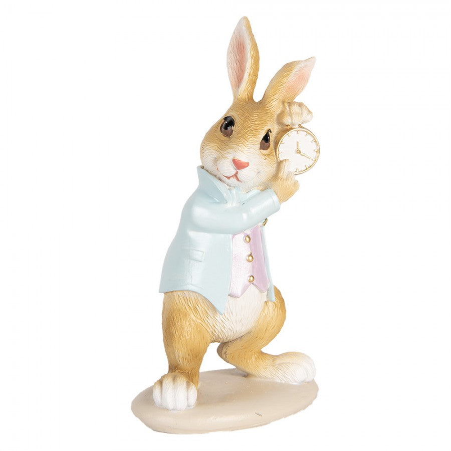 Kék ruhás nyuszi órával húsvéti dekoráció figura