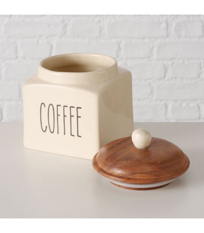 Konyhai tároló Kerámia konyhai kávé tároló fa tetővel