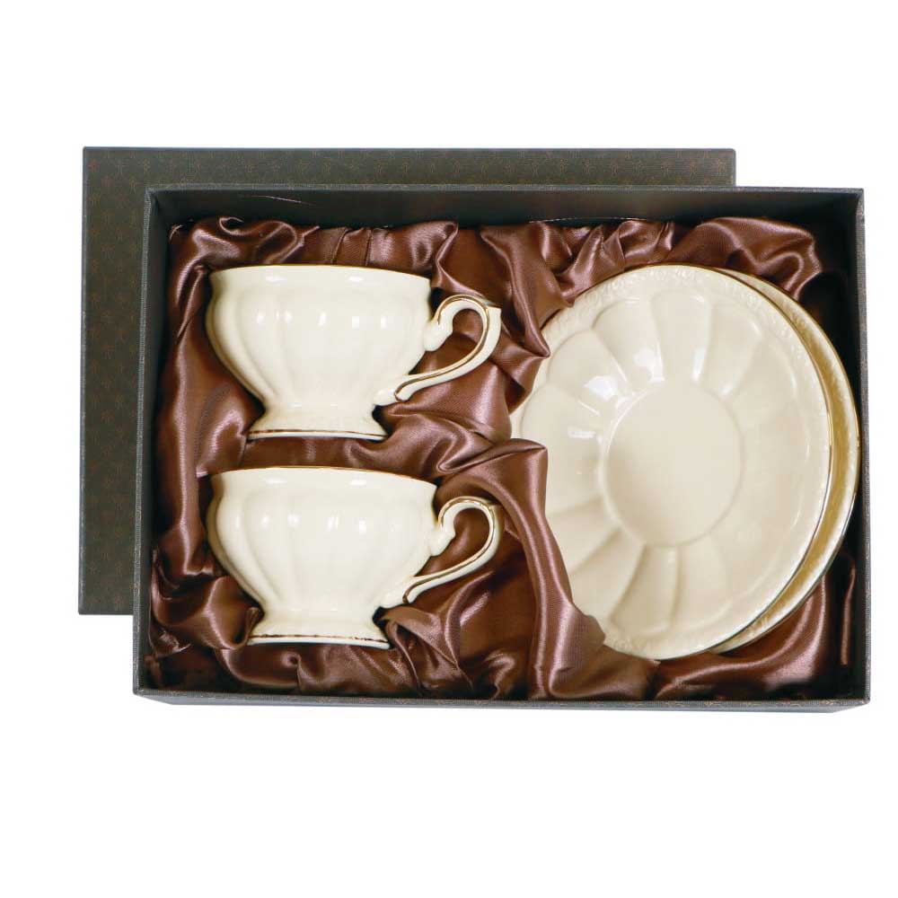 Bögre, csésze Két személyes porcelán csésze aljjal készlet díszdobozban Alba Elegant