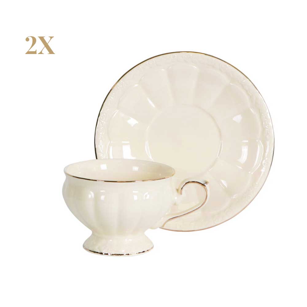 Bögre, csésze Két személyes porcelán csésze aljjal készlet díszdobozban Alba Elegant