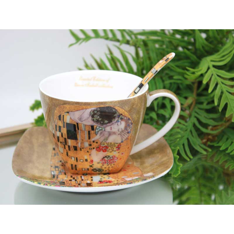 Porcelán csésze alj 2 személyes szett 250 ml Kilmt A Csók díszdobozban