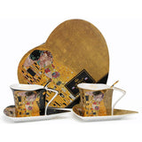 Klimt háromszögletű csésze aljjal kanállal 180 ml - 2 személyes készlet - The Kiss - szív dobozos