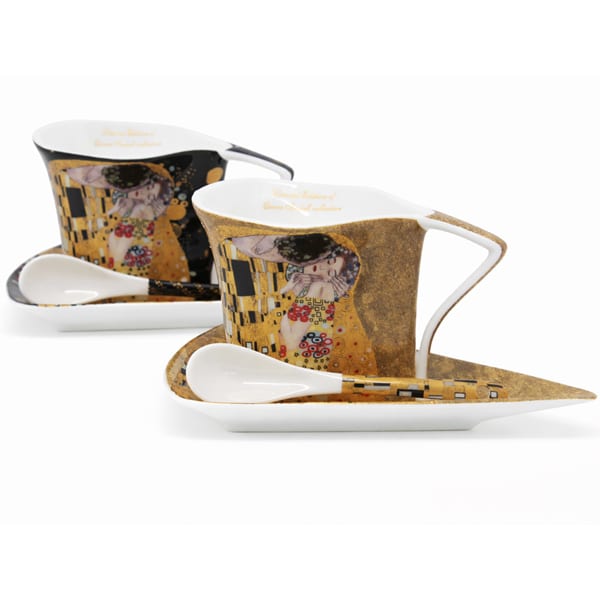 Klimt háromszögletű csésze aljjal kanállal 180 ml - 2 személyes készlet - The Kiss - szív dobozos