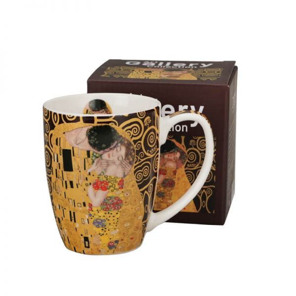 Klimt porcelán bögre - 360 ml - A csók/Életfa / barna