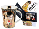 Bögre, csésze Klimt porcelán bögre díszdobozban 350 ml A Csók fekete háttérrel