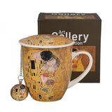 Klimt porcelán bögre fedővel és medálos fém teaszűrővel – 400 ml – The Kiss