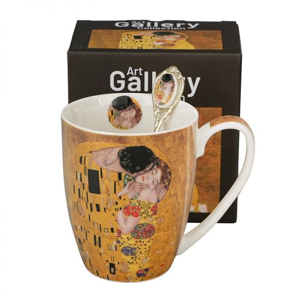 Klimt porcelán bögre fémkanállal – 360 ml – The Kiss