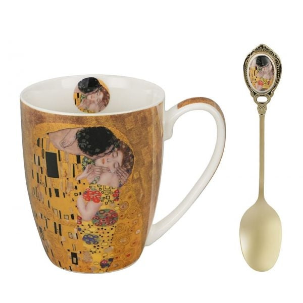Klimt porcelán bögre fémkanállal – 360 ml – The Kiss