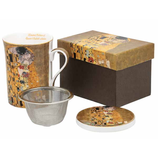 Klimt porcelán bögre fém szűrővel porcelán tetővel szett díszdobozban - 300 ml - A Csók