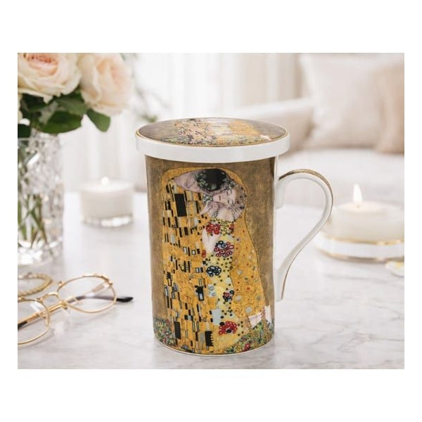 Klimt porcelán bögre fém szűrővel porcelán tetővel szett díszdobozban - 300 ml - A Csók