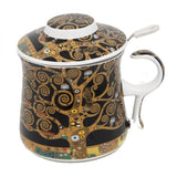 Klimt porcelán bögre fémszűrővel és tetővel - 350 ml - Életfa díszdobozban