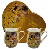 Váza Klimt porcelán bögre kanállal 2 db szív díszdobozban A Csók