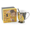 Klimt porcelán bögre kanállal - 280 ml - The Kiss fekete