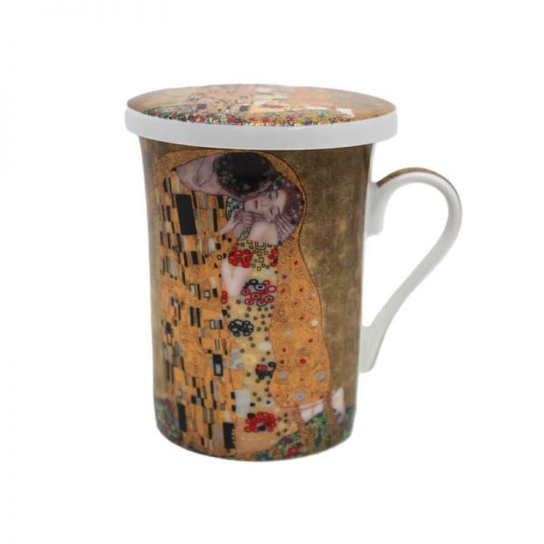 Klimt porcelán bögre porcelán szűrővel és tetővel - 300 ml - The Kiss