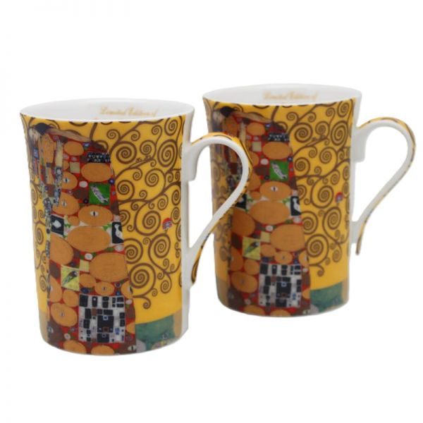 Klimt porcelán bögre szett - 300 ml - Életfa és Beteljesülés - szív díszdobozos