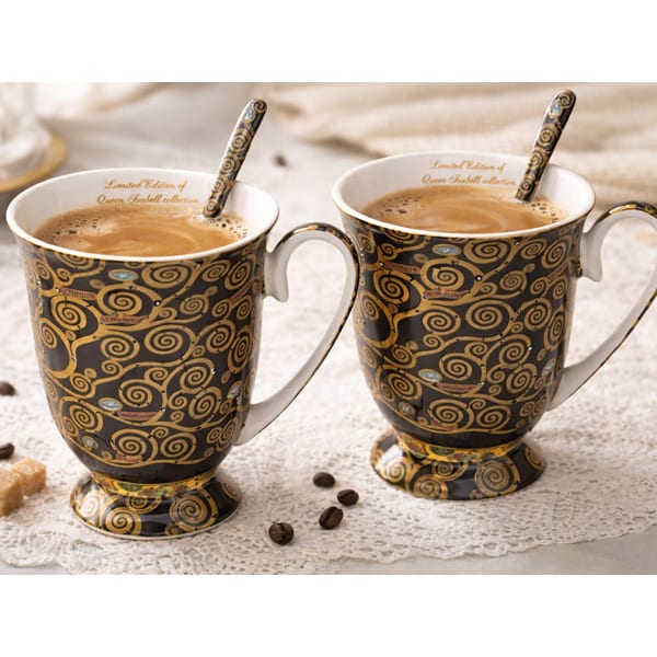 Klimt porcelán bögre szett kanállal szív alakú díszdobozban - 300 ml - Életfa