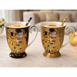 Klimt porcelán bögre szett kanállal díszdobozban - 300 ml - fekete/aranybarna