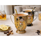 Klimt porcelán bögre szett kanállal díszdobozban - 300 ml - fekete/aranybarna