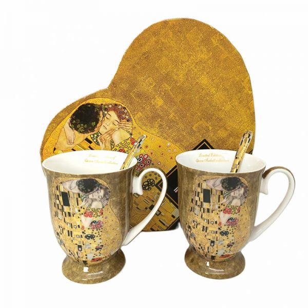 Klimt porcelán bögre szett kanállal díszdobozban - 300 ml - A Csók
