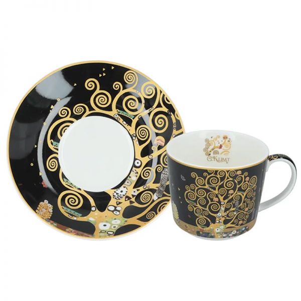 Porcelán csésze aljjal - 230 ml - díszdobozban Klimt Életfa