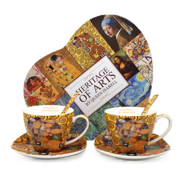 Klimt porcelán csésze készlet 250 ml kanállal - 2 személyes - Életfa / Beteljesülés