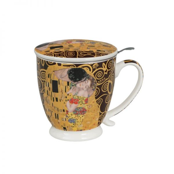 Klimt porcelán szűrős bögre fémszűrővel és tetővel - 510 ml - A csók / Életfa