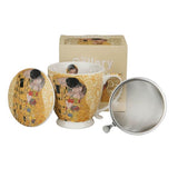 Klimt porcelán szűrős bögre fémszűrővel és tetővel - 510 ml - A csók / Életfa ecru