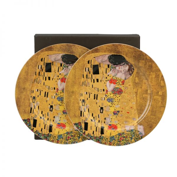 Klimt porcelán desszertes tányér készlet - 2 darabos - Életfa díszdobozban