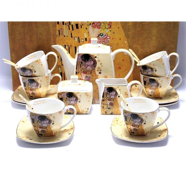 Klimt porcelán 6 személyes kávés / teáskészlet A Csók mintával