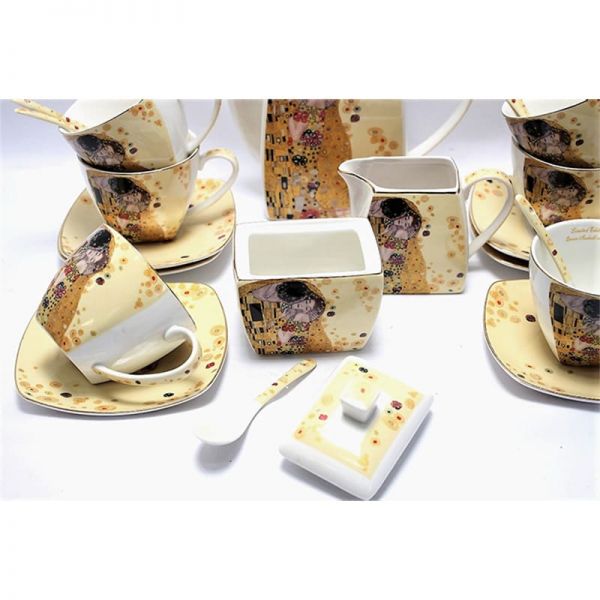 Klimt porcelán 6 személyes kávés / teáskészlet A Csók mintával