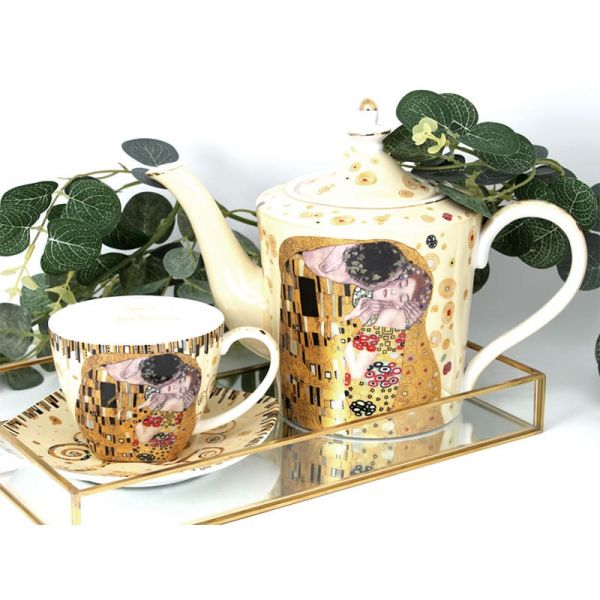 Klimt porcelán 6 személyes kávés / teáskészlet A Csók mintával