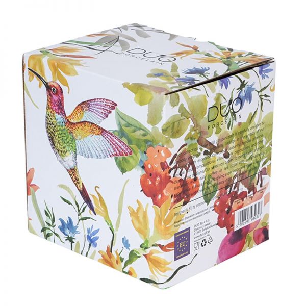 Porcelán egyszemélyes teáskészlet kolibri madaras teáskanna és csésze aljjal