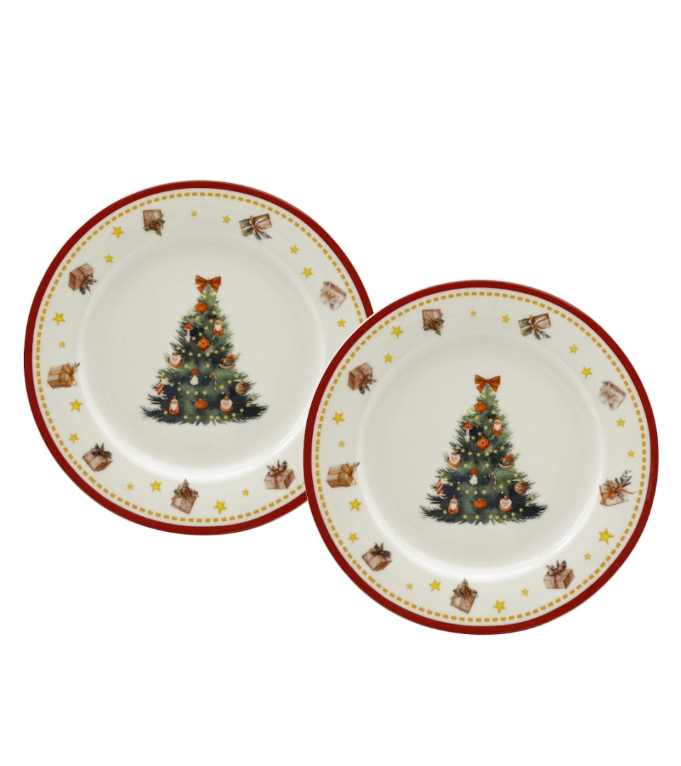 Karácsonyi fenyőfás porcelán desszertes tányér szett 2 db-os 19 cm Christmas Tree 3
