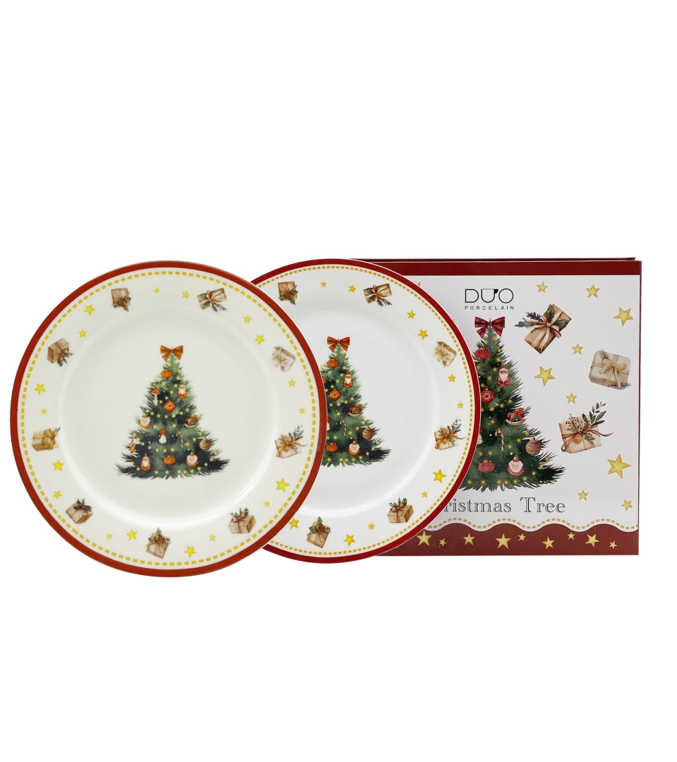Karácsonyi fenyőfás porcelán desszertes tányér szett 2 db-os 19 cm Christmas Tree 3