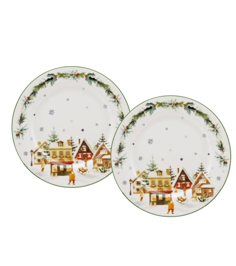 Karácsonyi porcelán desszertes tányér 2 db-os díszdobozban Christmas Village