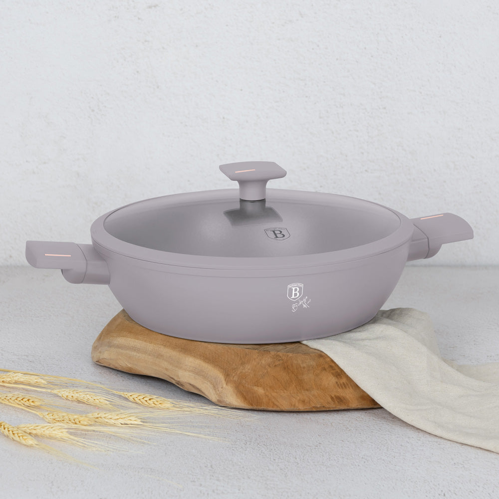 Kovácsolt alumínium Alacsony lábas fedővel 30 cm Indukciós tapadásmentes Berlinger Haus Taupe Collection