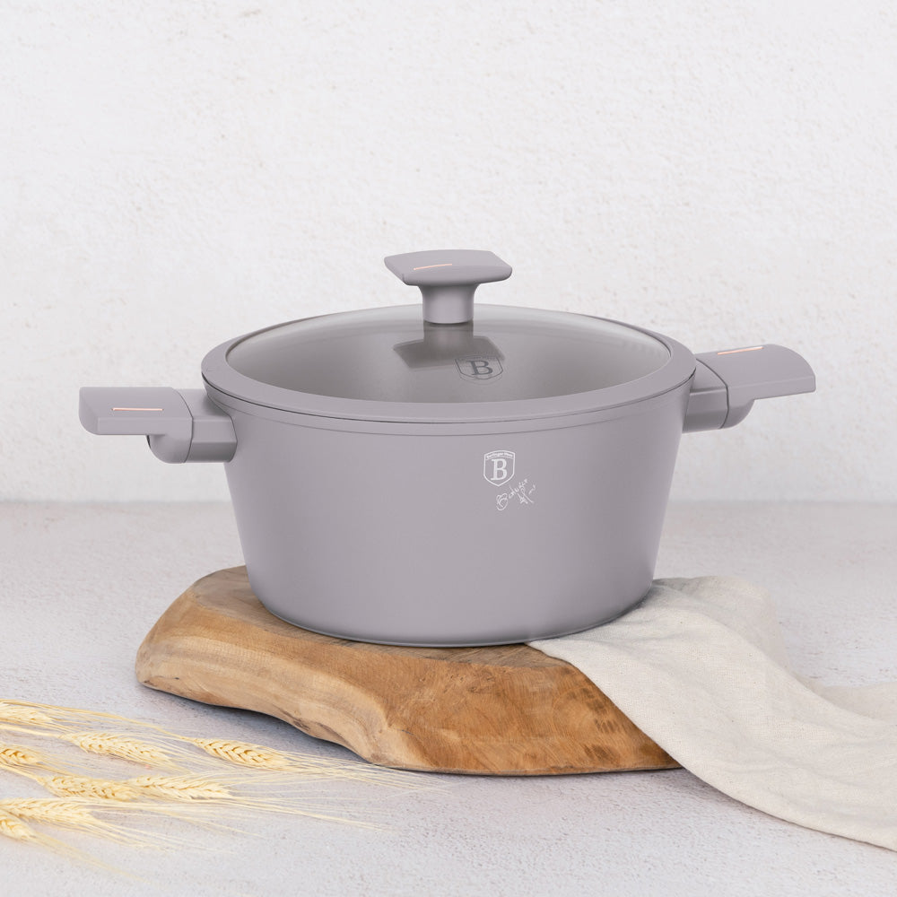 Kovácsolt alumínium lábas fedővel 28 cm Indukciós tapadásmentes Berlinger Haus Taupe Collection