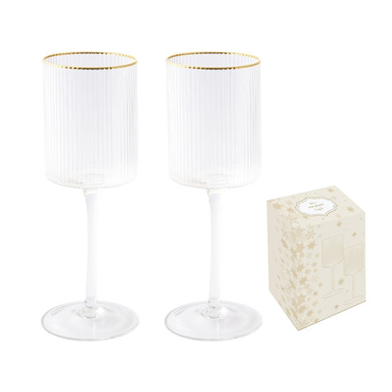 Pohár Kristályüveg boros pohár szett 2 db-os bordás arany szegéllyel dobozban 300 ml