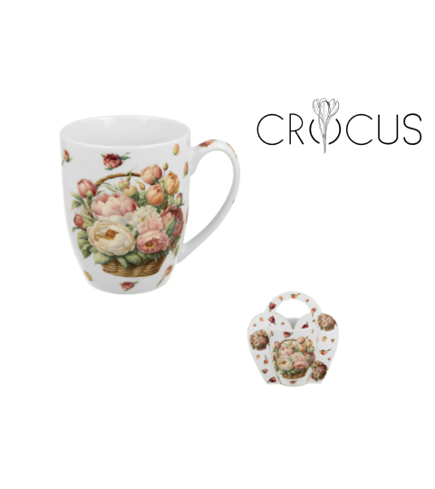 Porcelán virágos bögre rózsás dísztasakkal CROCUS