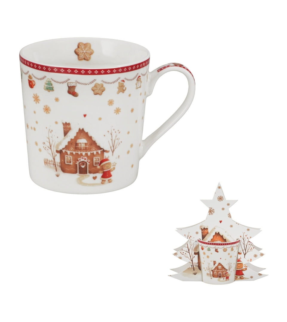 Karácsonyi Porcelán bögre 360 ml fenyőfa díszcsomagolásban Gingerbread House