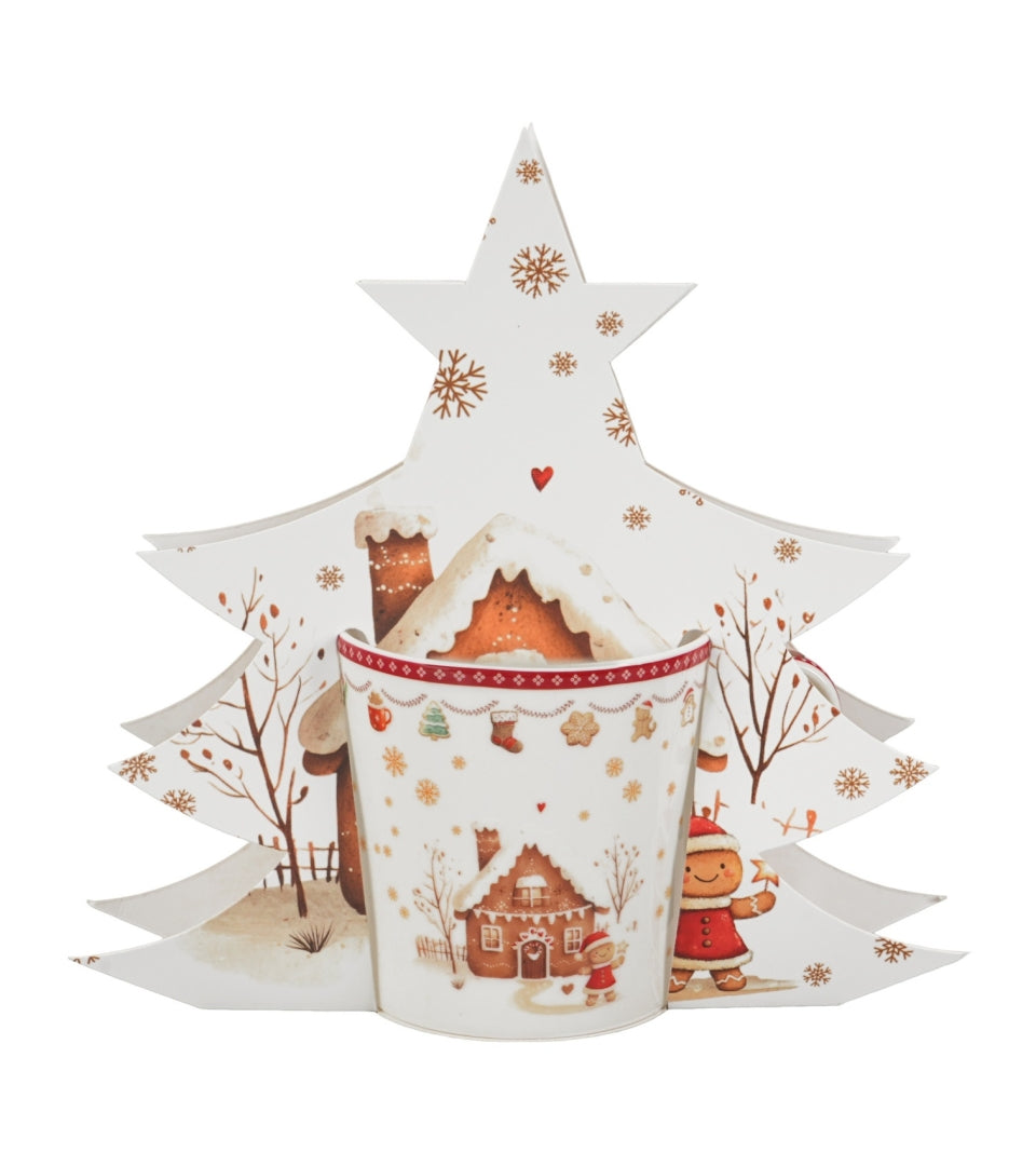 Karácsonyi Porcelán bögre 360 ml fenyőfa díszcsomagolásban Gingerbread House