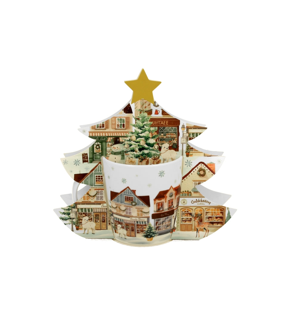 Karácsonyi Porcelán bögre 400 ml fenyőfa díszcsomagolásban Christmas City 2