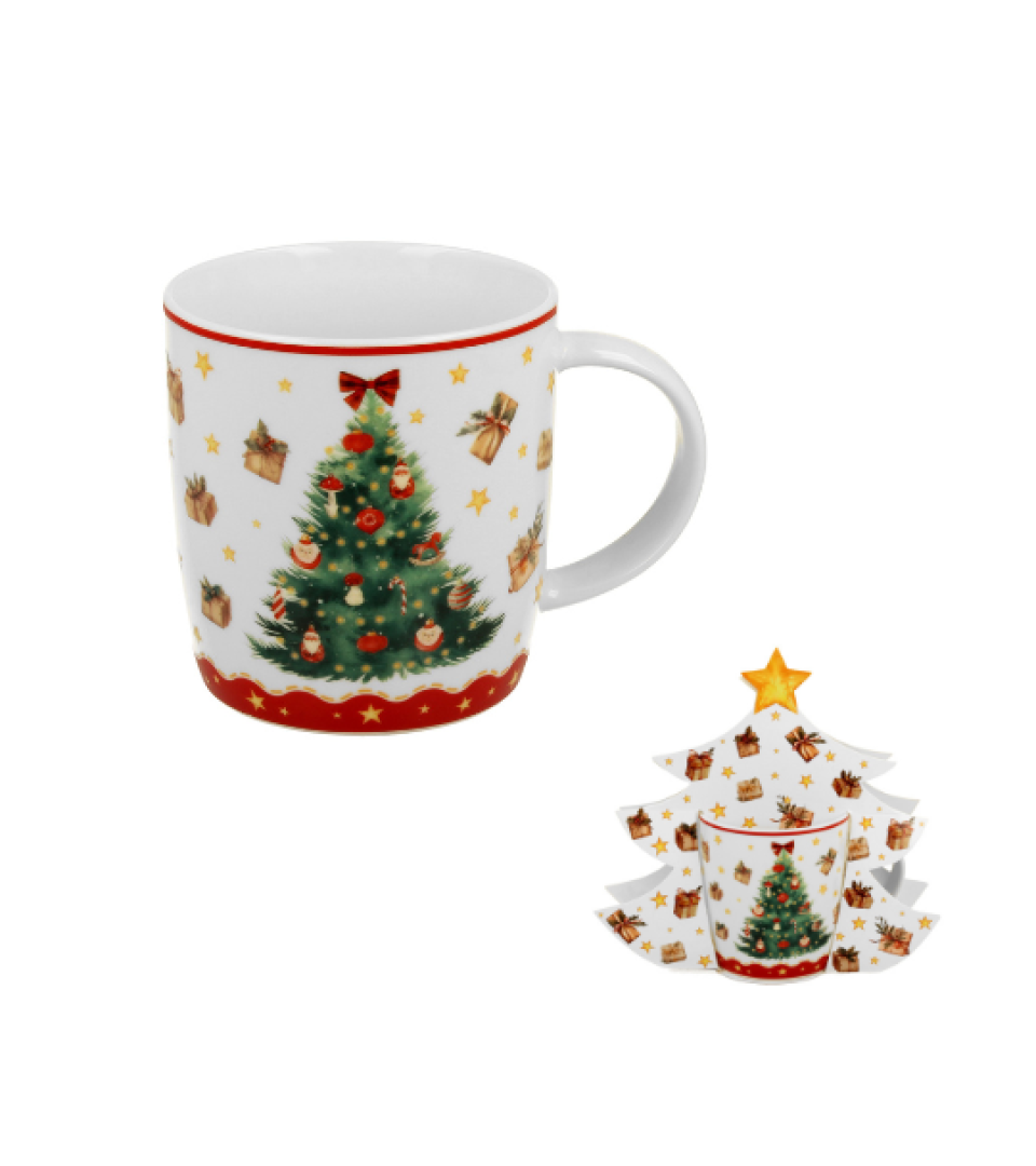 Karácsonyi fenyőfás porcelán bögre 400 ml fenyőfa díszcsomagolásban Christmas Tree 3