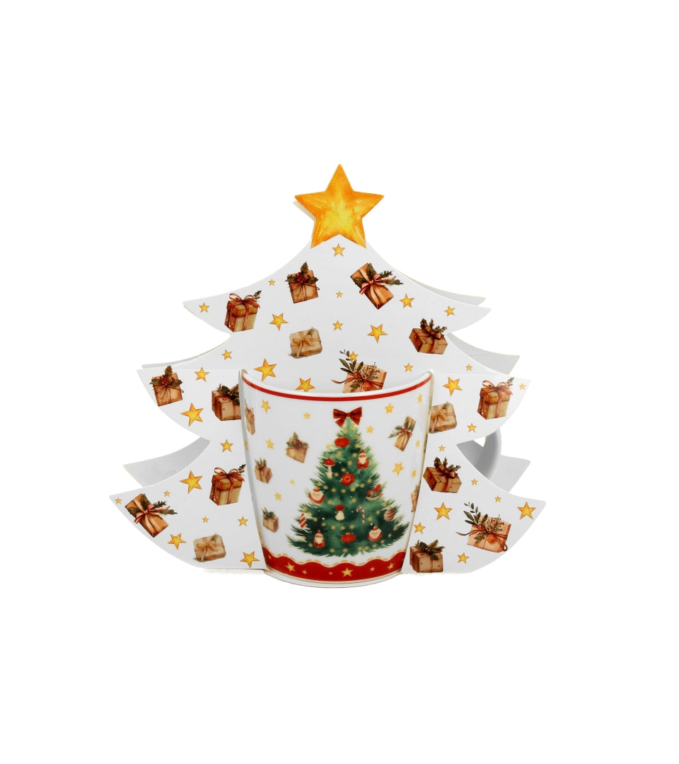 Karácsonyi fenyőfás porcelán bögre 400 ml fenyőfa díszcsomagolásban Christmas Tree 3