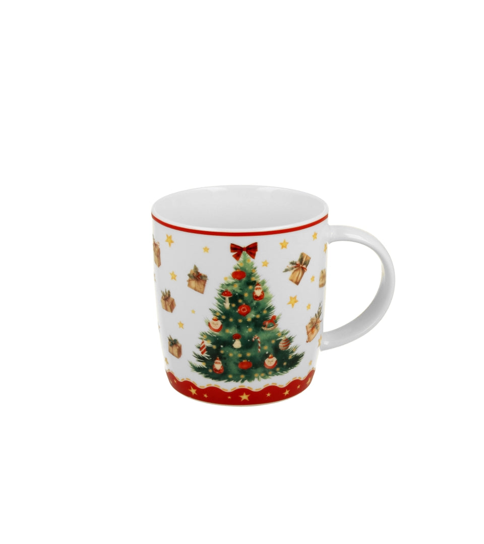 Karácsonyi fenyőfás porcelán bögre 400 ml házikó díszcsomagolásban Christmas Tree 3