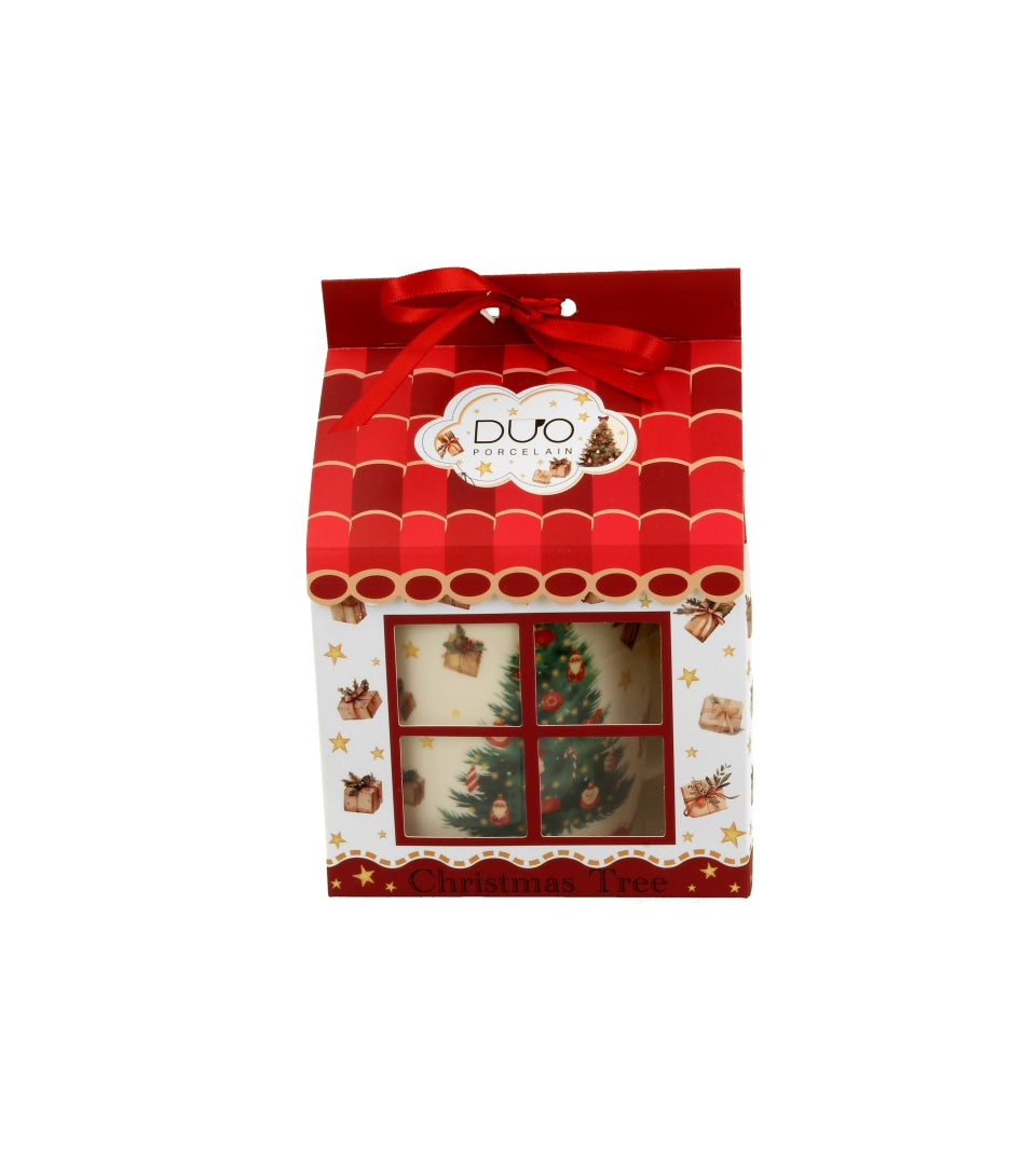 Karácsonyi fenyőfás porcelán bögre 400 ml házikó díszcsomagolásban Christmas Tree 3