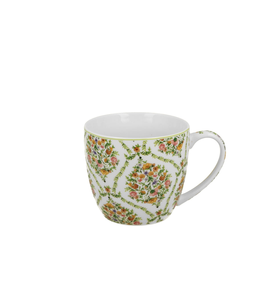 Porcelán bögre dísztasakkal virág mintás 460 ml