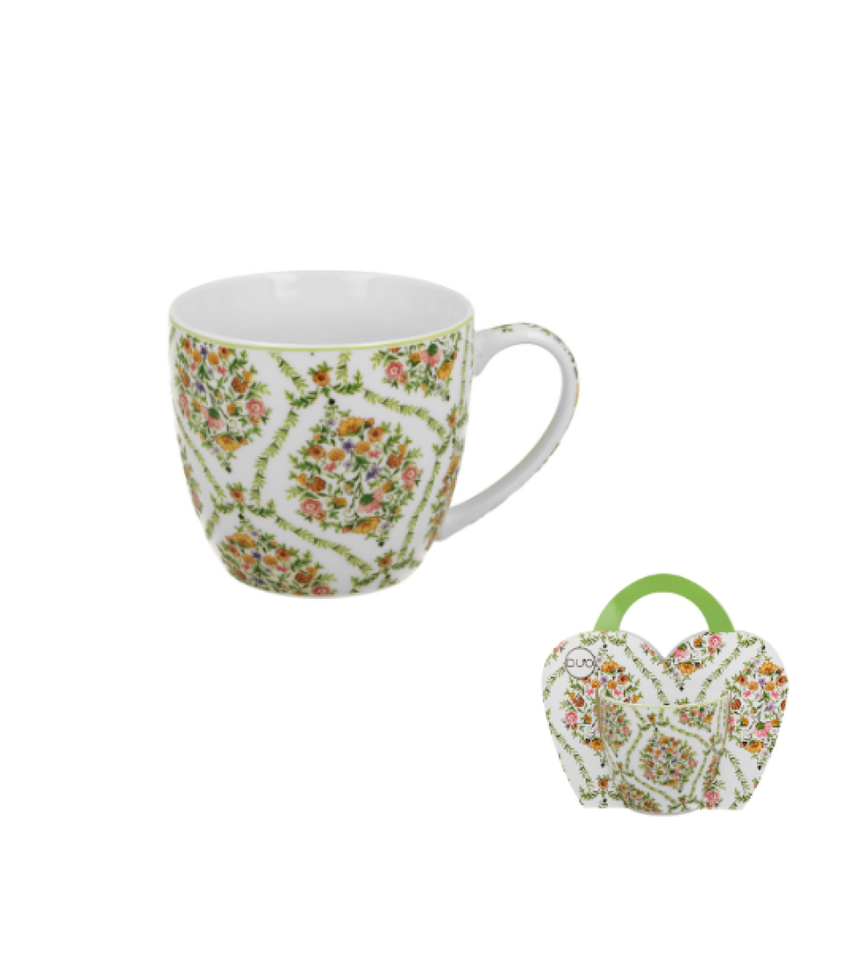 Porcelán bögre dísztasakkal virág mintás 460 ml