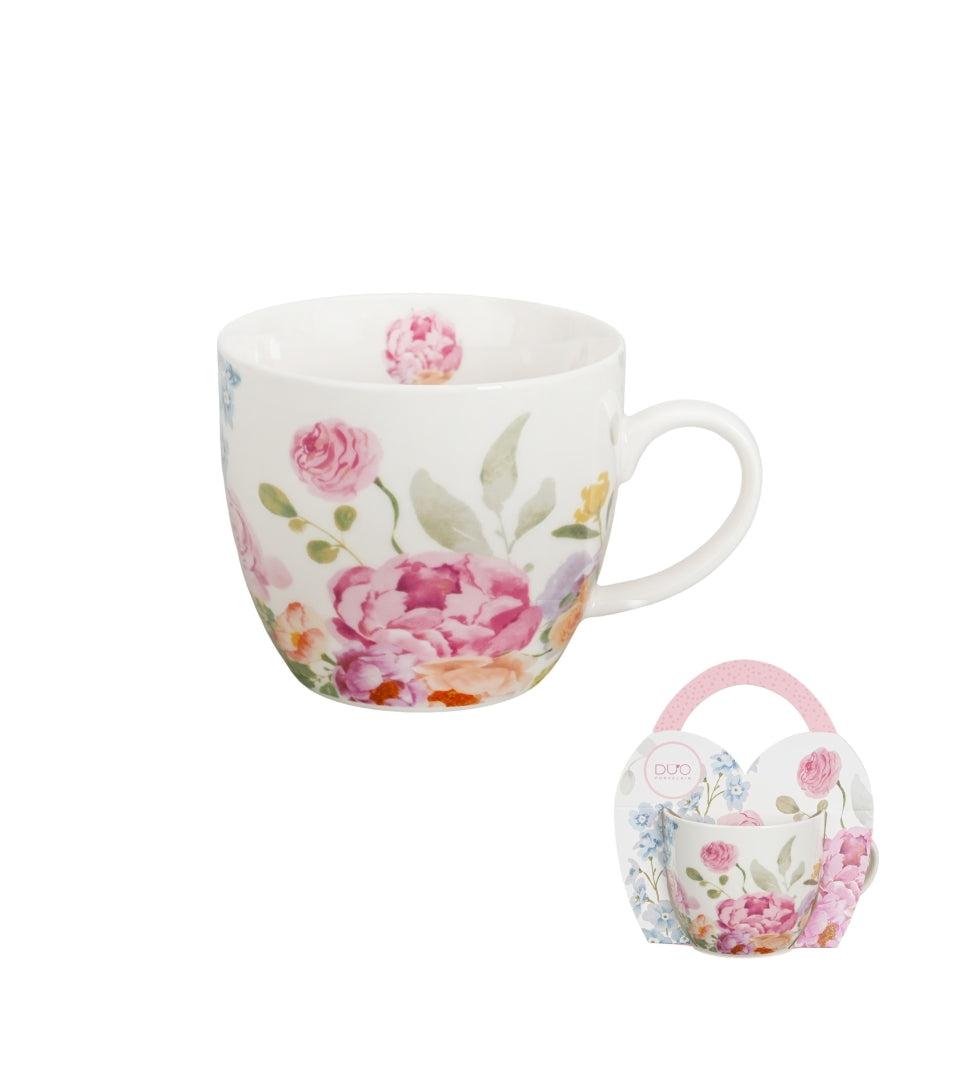 Porcelán virágos bögre 460 ml papír díszcsomagolásban June